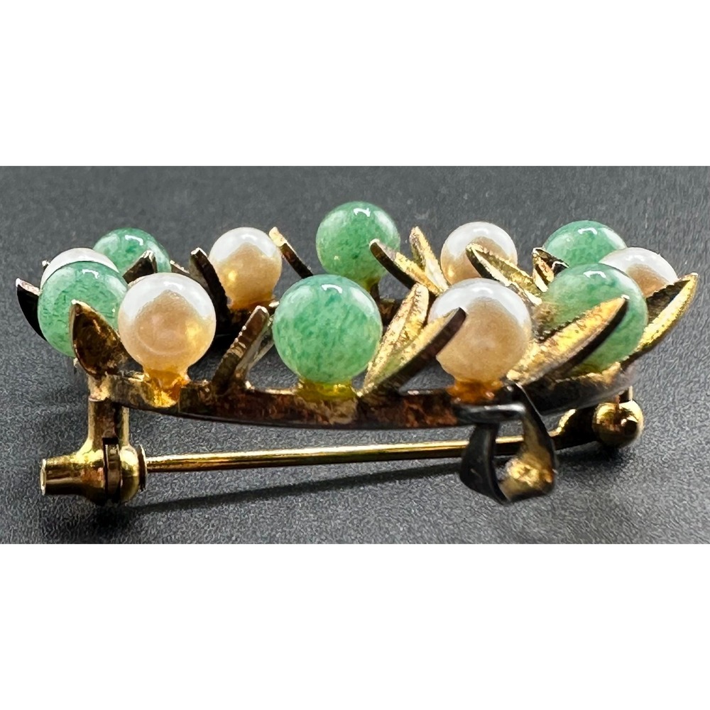 VTG 1940s 1950s Sterling Silver Jade Pearl Wreath Brooch Pendant - Picture 15 of 16